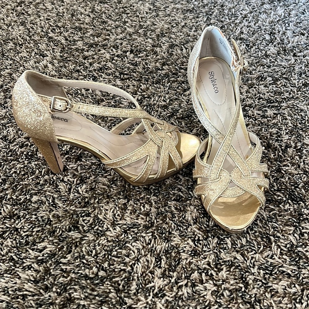 Gold strappy heels